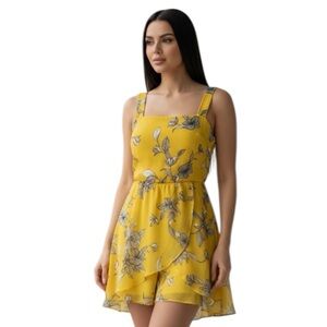 Bardot Venice Print Yellow Floral Dress Square Neck Size 4 NWT
